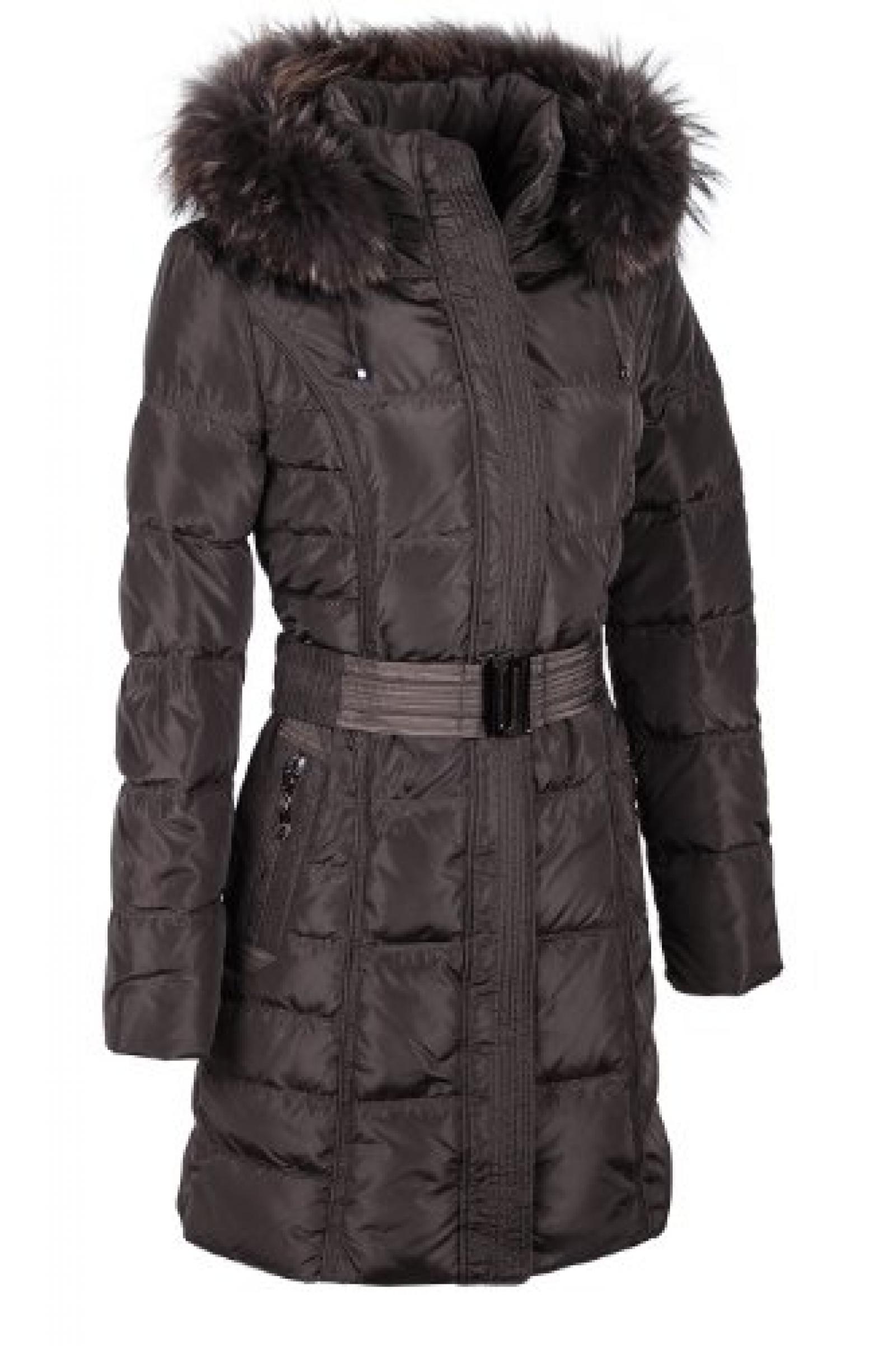 SM001 Damen Daunenjacke "OLANMEAR" mit Echtfellbesatz braun (L&auml;nge ca. 90cm) 